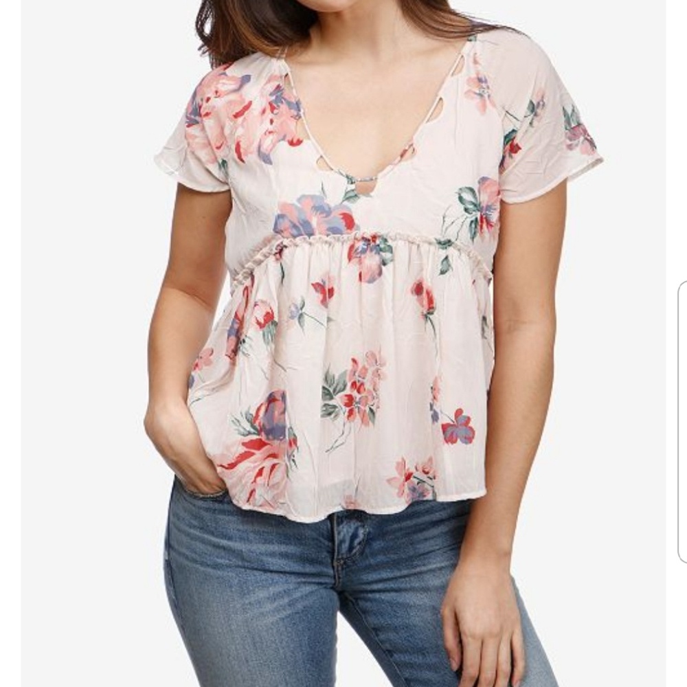 Lucky Brand Floral Peplum Short Sleeve Top